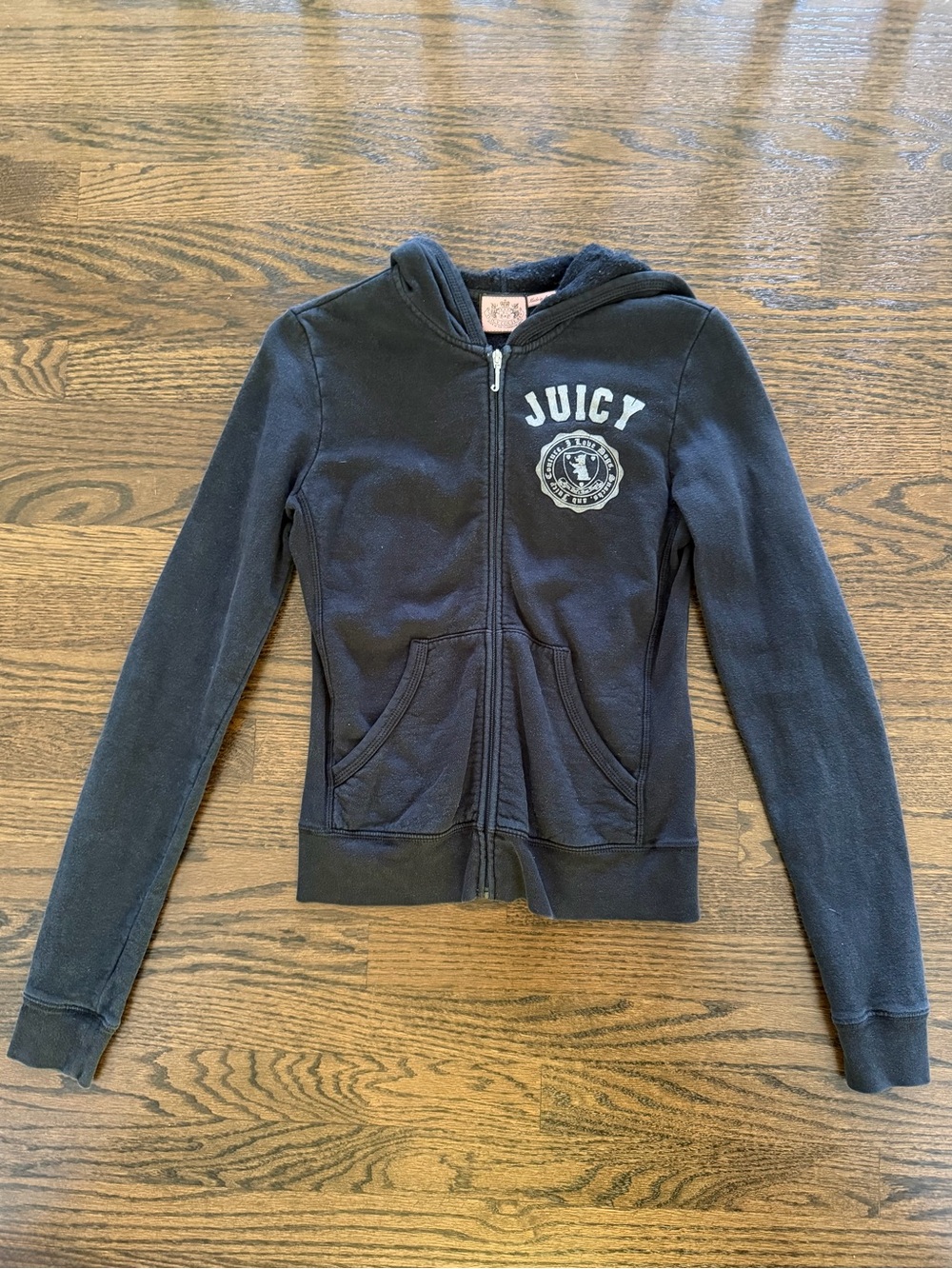 Juicy Couture Black Zip Hoodie with Gray Crest Logo